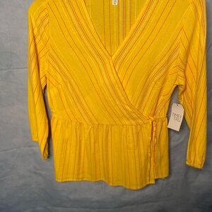 Time and Tru Yellow Striped Wrap Blouse
